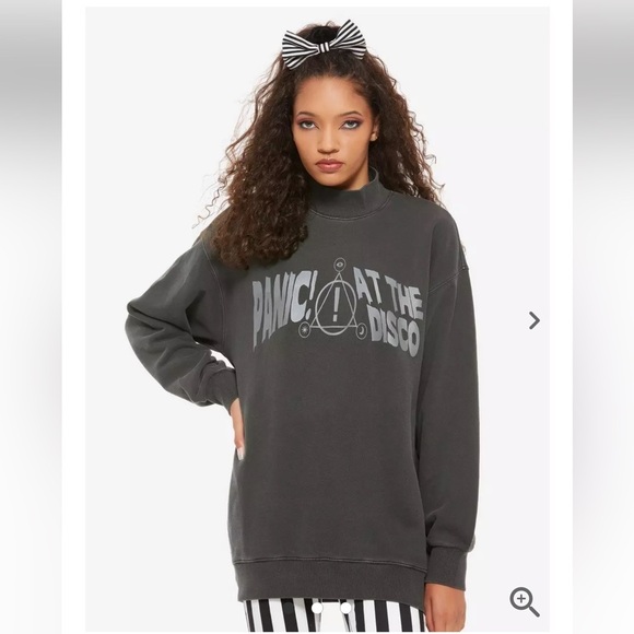Panic! At The Disco Mock Neck Oversized Faded Black Grey Sweatshirt Size XL - Picture 1 of 8